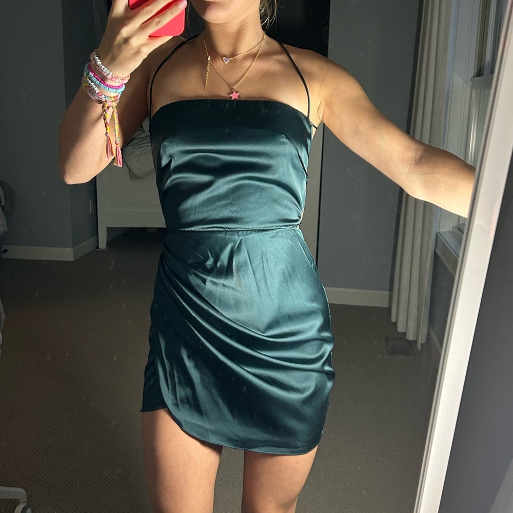 DARK GREEN HOMECOMING (silky material) DRESS
